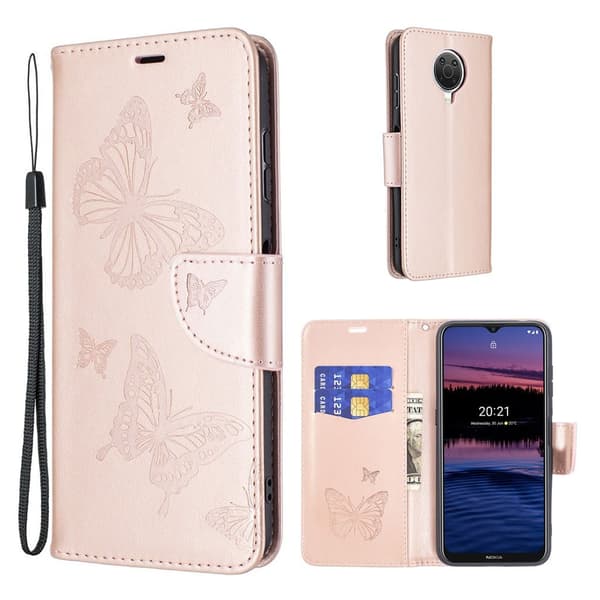 Butterfly Nokia G20 Flippetui - Rose Gull Pink