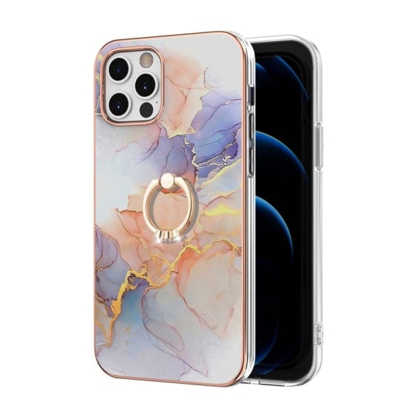 Marble Patterned Suojakuori With Ring Holder For iPhone 12 Pro Max - Milky Way Marble White Multicolor