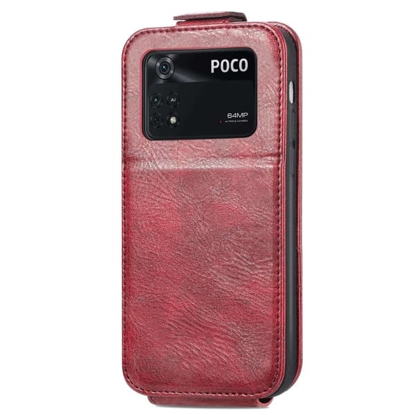 Vertical Flip Phone Etui med Zipper til Xiaomi Poco M4 Pro - Rød Red