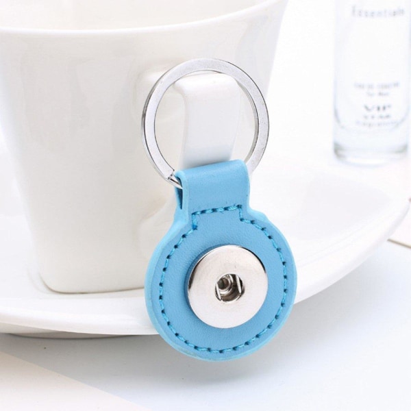 Mini round leather cover keychain - Baby Blue Blue