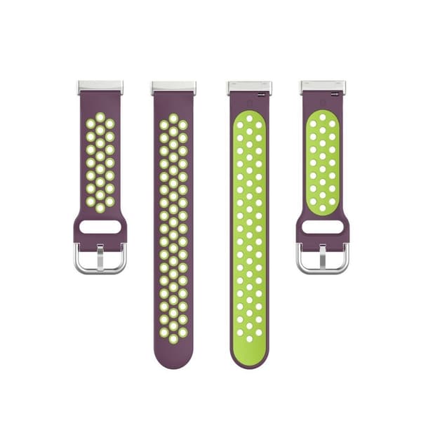 Fitbit Versa 3 / Sense bi-farve silikone rem - lilla / Fluorescent grøn Pink