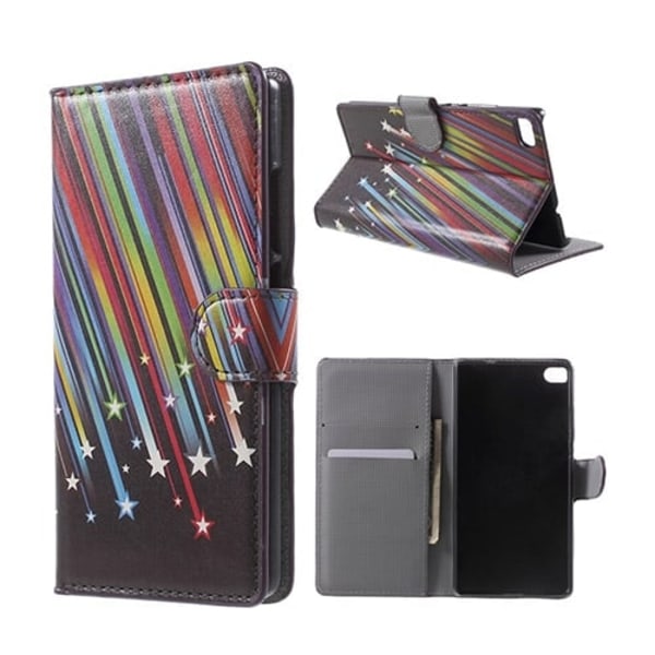 Moberg Huawei Ascend P8 Læder Etui Med Kortholder - Meteor Regn Multicolor
