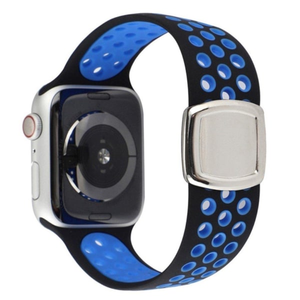 Apple Watch 40mm kaksoissävyinen monireikäinen silikonikellon hihna - Musta / Sininen Blue