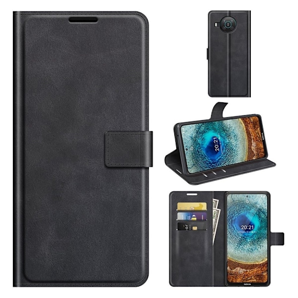 Hållbart konstläder Nokia X10 / Nokia X20 fodral med plånbok - Svart Svart