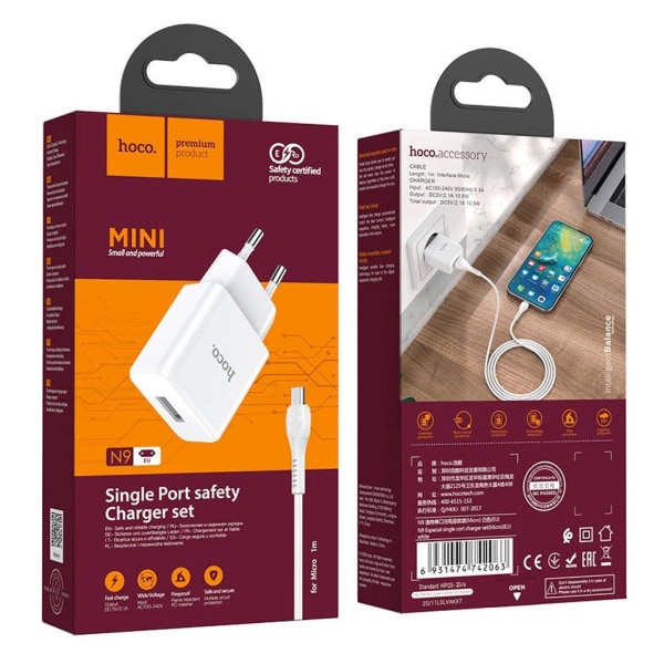 HOCO N9 Especial single port charger set(Micro)(EU) - Hvid White