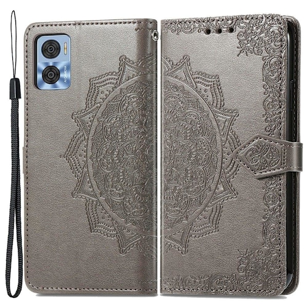 Mandala Motorola Moto E22 / E22i Flip Etui - Grå Silver grey
