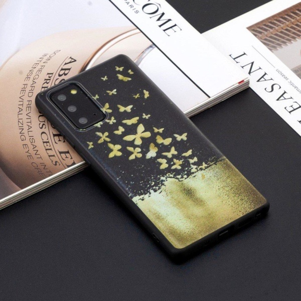 Imagine Samsung Galaxy Note 20 Etui - Sommerfugl Gold