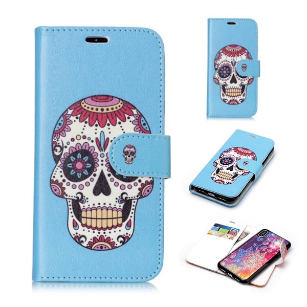 iPhone Xs Max 2in1 irrotettava suojakuori lompakko kotelo kuviollisella synteetti nahalla - Sugar Skull Kallo Multicolor