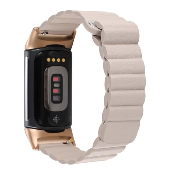 Fitbit Charge 5 aito nahkakellon hihna - Khaki White