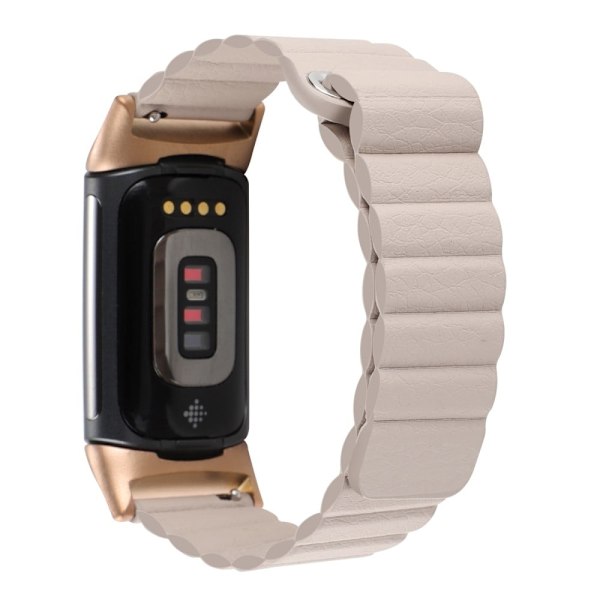 Fitbit Charge 5 klockarmband i äkta läder - Khaki Vit
