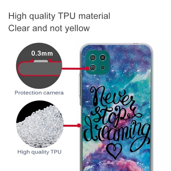 Deco Samsung Galaxy A22 5G Suojakotelo - Never Stop Dreaming Multicolor