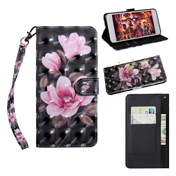 Samsung Galaxy A70 dekormönstrat läderfodral - Rosa Blomma Rosa