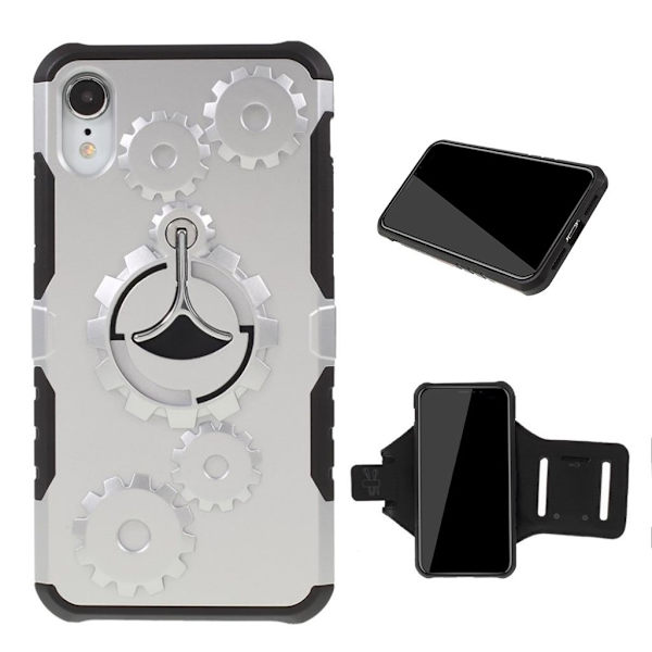 IPhone 9 mobilskal silikon plast utfällbart ben kugghjulsmönster tillkommer armband - Silver Silvergrå