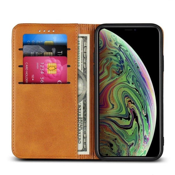 iPhone XS auto-absorberende flip etui i læder - Brun Brown