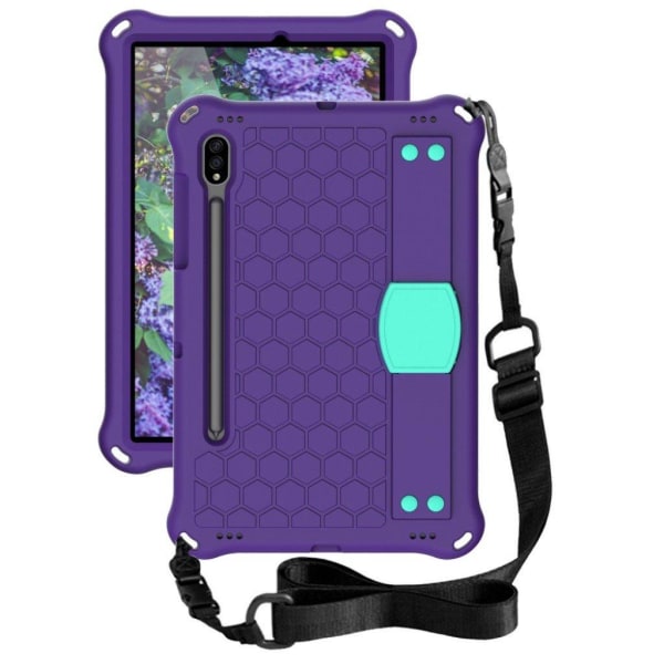 Honeycom mønster eva combo etui til Samsung Galaxy Tab S7 - lilla / cyan Purple