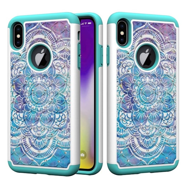 iPhone Xs Max mobilskal plast silikon tryckmotiv strasstenar – Mandala blomma multifärg
