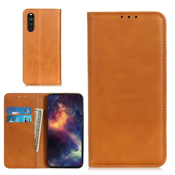 Lompakko-style Aitoa Nahkaa Läppäkotelo For Sony Xperia 10 III - Keltainen Yellow