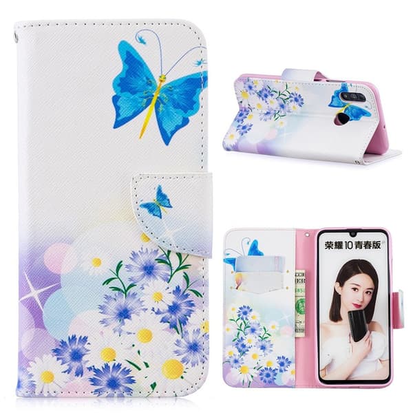 Wonderland Huawei P Smart 2019 flip-etui - Blå Sommerfugler Multicolor