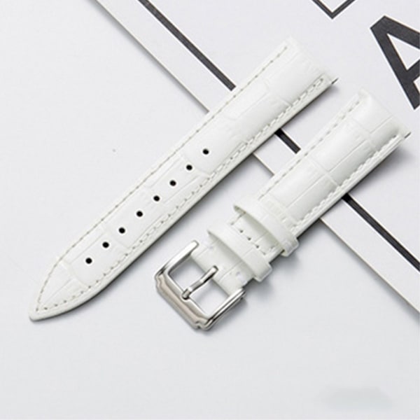 16mm Universal klockarmband i äkta läder - Vit Vit
