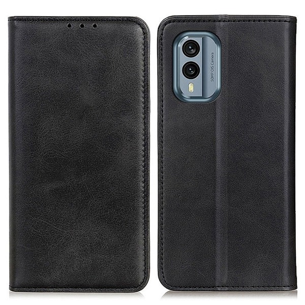 Äkta läder Nokia X30 fodral - Svart Svart