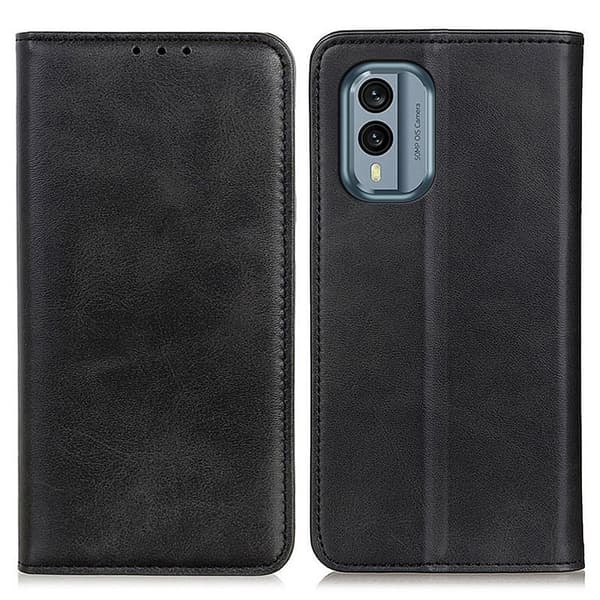 Flip Etui med Pung i Ægte Læder til Nokia X30 - Sort Black