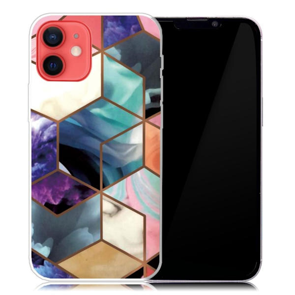 Marble iPhone 13 Mini Suojakotelo - Värikäs Cube Tile Multicolor