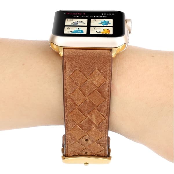 Apple Watch Series 4 44mm vævet ægte læder Urrem - Brun Brown