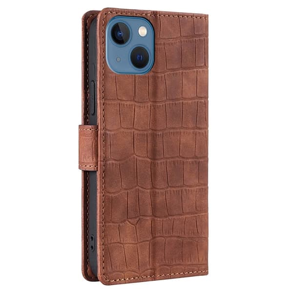 Krokotiilin Nahkainen Läppäkotelo For iPhone 14 Plus - Ruskea Brown