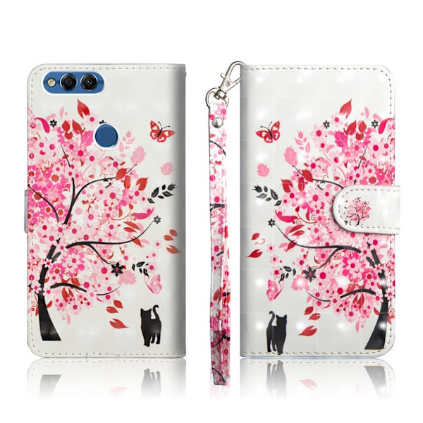 Huawei P Smart - Enjoy 7S mobilfodral syntetläder silikon stående plånbok - Blomträd multifärg