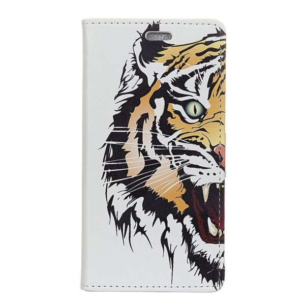 iPhone Xs Max Kuviollinen Synteetti Nahkainen Lompakko Kotelo Korttipaikoilla - Tiikeri Multicolor