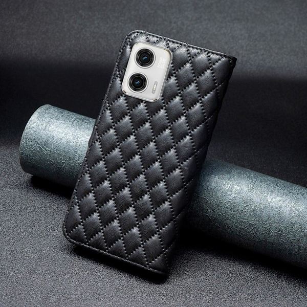 Rhombus mat Motorola Moto G73 flip etui - Sort Black