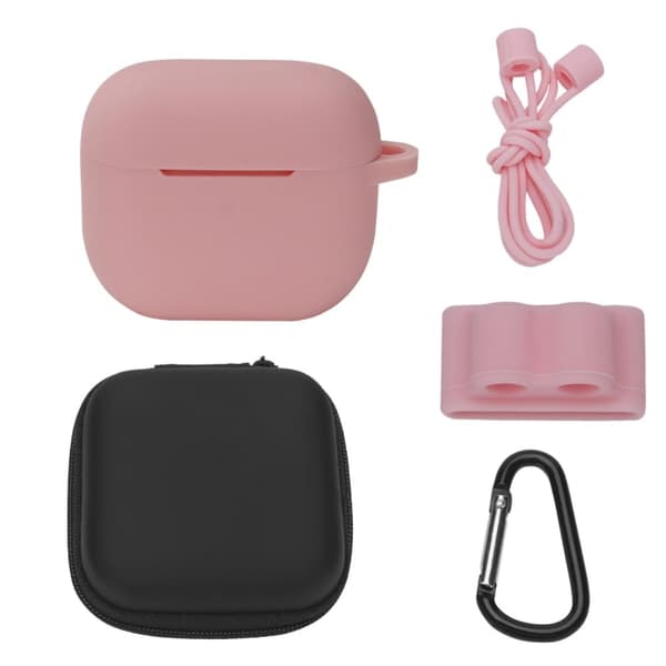 AirPods 3 silikonetui med oppbevaringspose og tilbehør - Rosa Pink