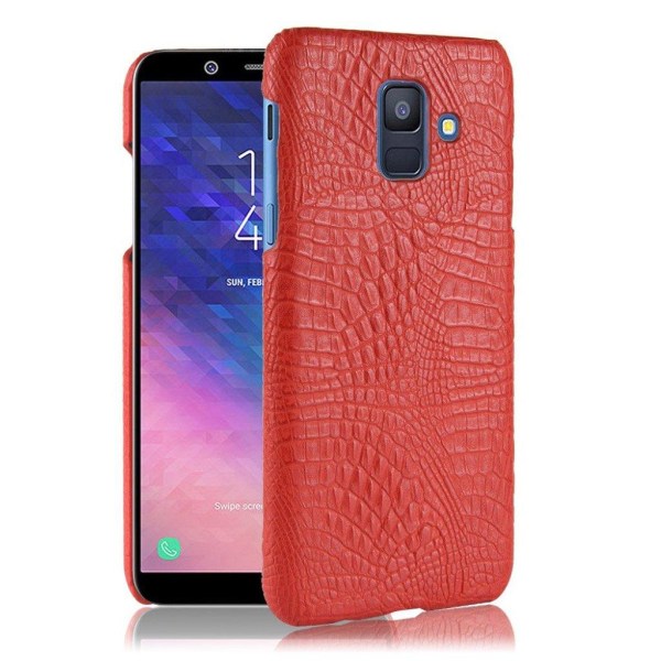 Samsung Galaxy A6 (2018) Krokotiili Synteetti Nahkainen Pinnoitettu Muovi Takasuoja Kuori - Punainen Red