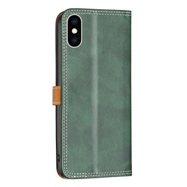 BINFEN tvåfärgat läder iPhone Xs Max fodral - Grön Grön