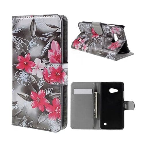 Moberg Microsoft Lumia 550 Lær Etui - Røde Blomster Multicolor