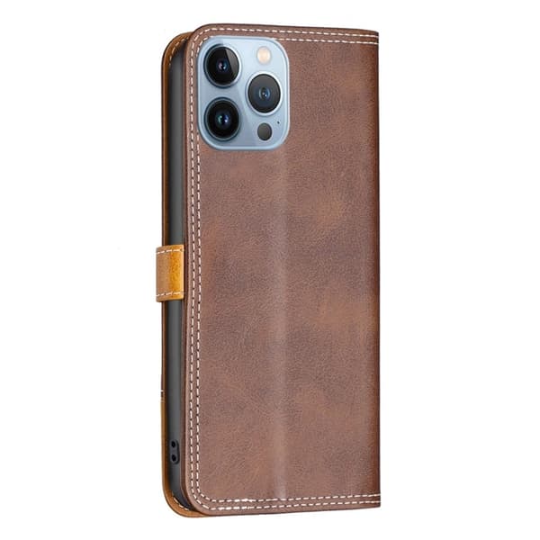 BINFEN tvåfärgat läder iPhone 13 Pro fodral - Brun Brun