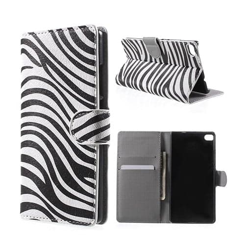 Moberg Huawei Ascend P8 Lær Case med Kortholder - Zebra Striper Multicolor