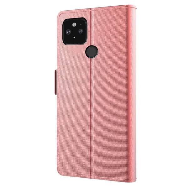 Phone Etui med Make-up Mirror og Slick Design til Google Pixel 5 - Rødguld Pink