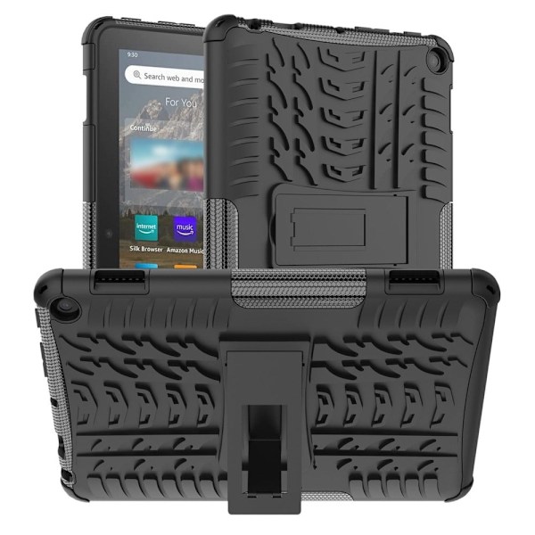 Däckmönstrat kickstand-fodral för Amazon Fire 8 HD (2022) - Svart Svart