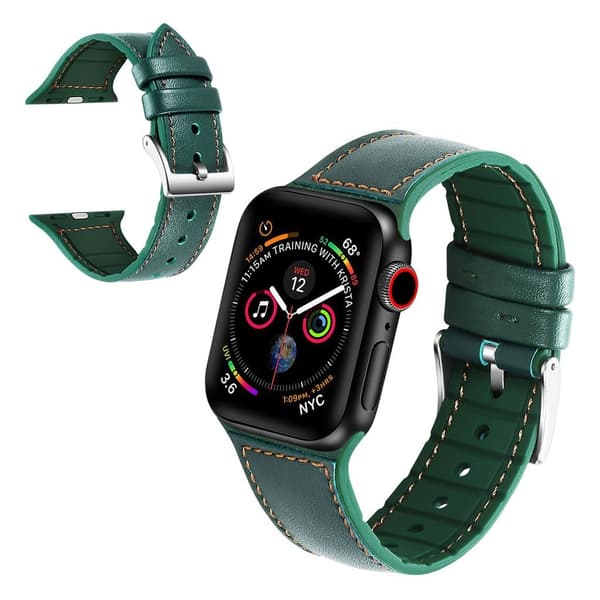 Apple Watch Series 5 40mm silikone genuin læder Urrem - Grøn Green