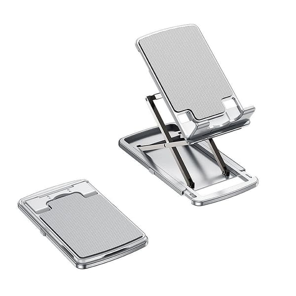 Universelt, foldbart, bærbart aluminiumsbeslag til telefon og tablet - Sølv Silver grey