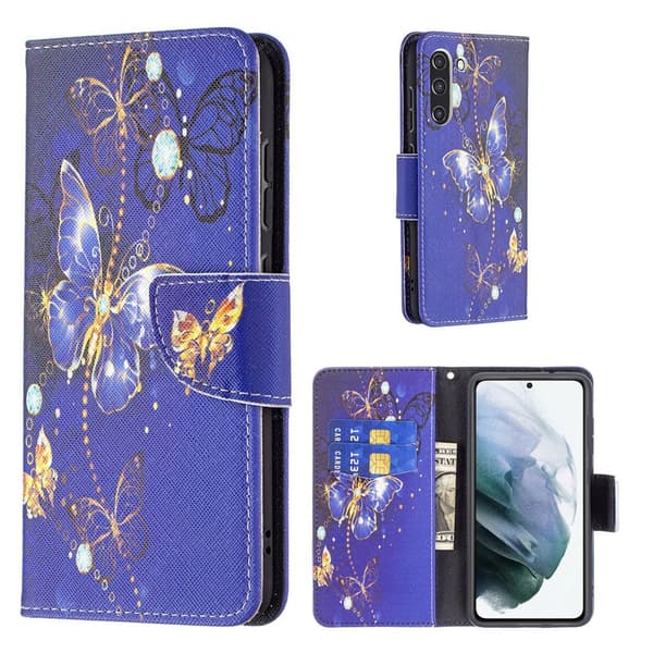 Wonderland Samsung Galaxy S21 FE Läppäkotelo - Butterflies Pattern Purple