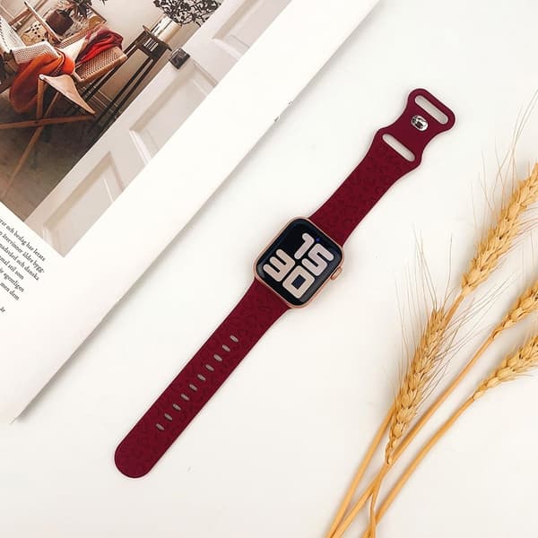 Apple Watch Series 41mm - 40mm - 38mm Universal Flexible Strap Leopard Pattern Watch Band - Rødvin Red