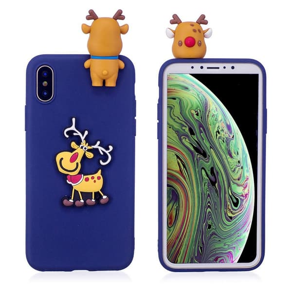 iPhone XS 3D-julemønsteretui - Blå Baggrund Med Hjort Multicolor