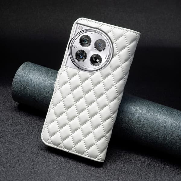Rhombus mat OnePlus 12 flip etui - Hvid White
