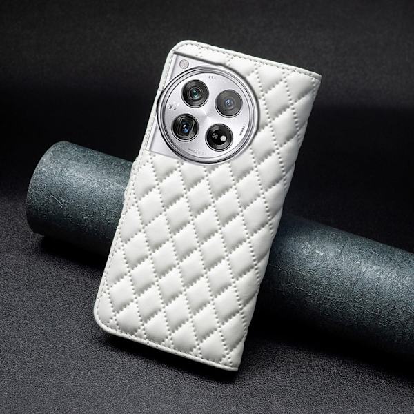 Rombemønster, matt flip-deksel for OnePlus 12 - Hvit White