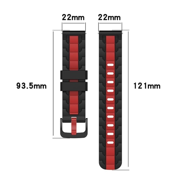 22 mm dubbelfärgat klockarmband i silikon för Huawei-klocka - Svart / Röd Svart