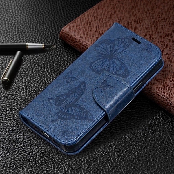 Butterfly iPhone 12 Mini nahkakotelo - Sininen Blue