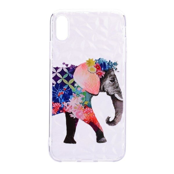 iPhone Xs Max etui med 3D-diamandstruktur - Blomstret Elefant Multicolor