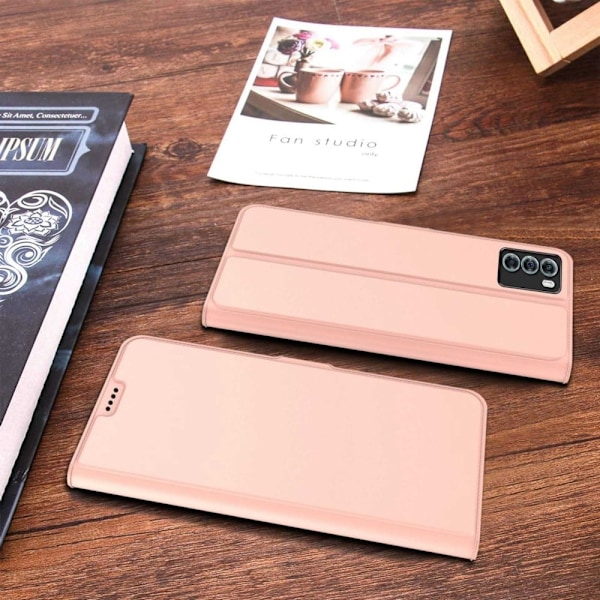 Glat og tyndt Premium Pu Læder Etui til Motorola Edge S30 - Rødguld Pink
